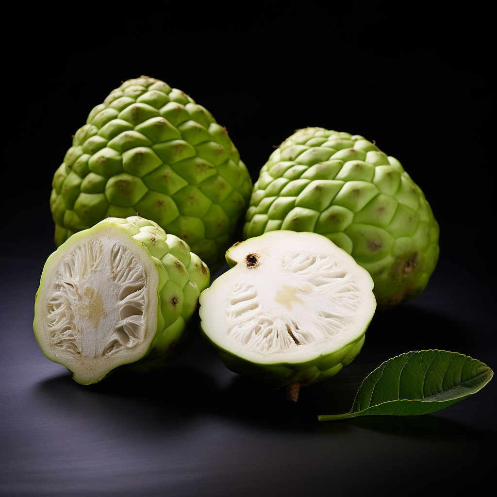 Fresh cherimoya fruit on a white background