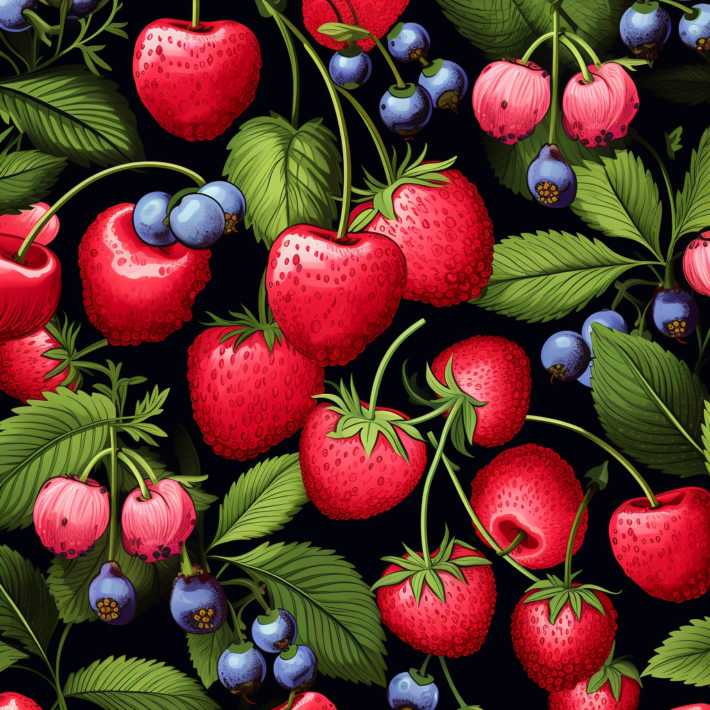 Cherries and strawberries pattern on pink background