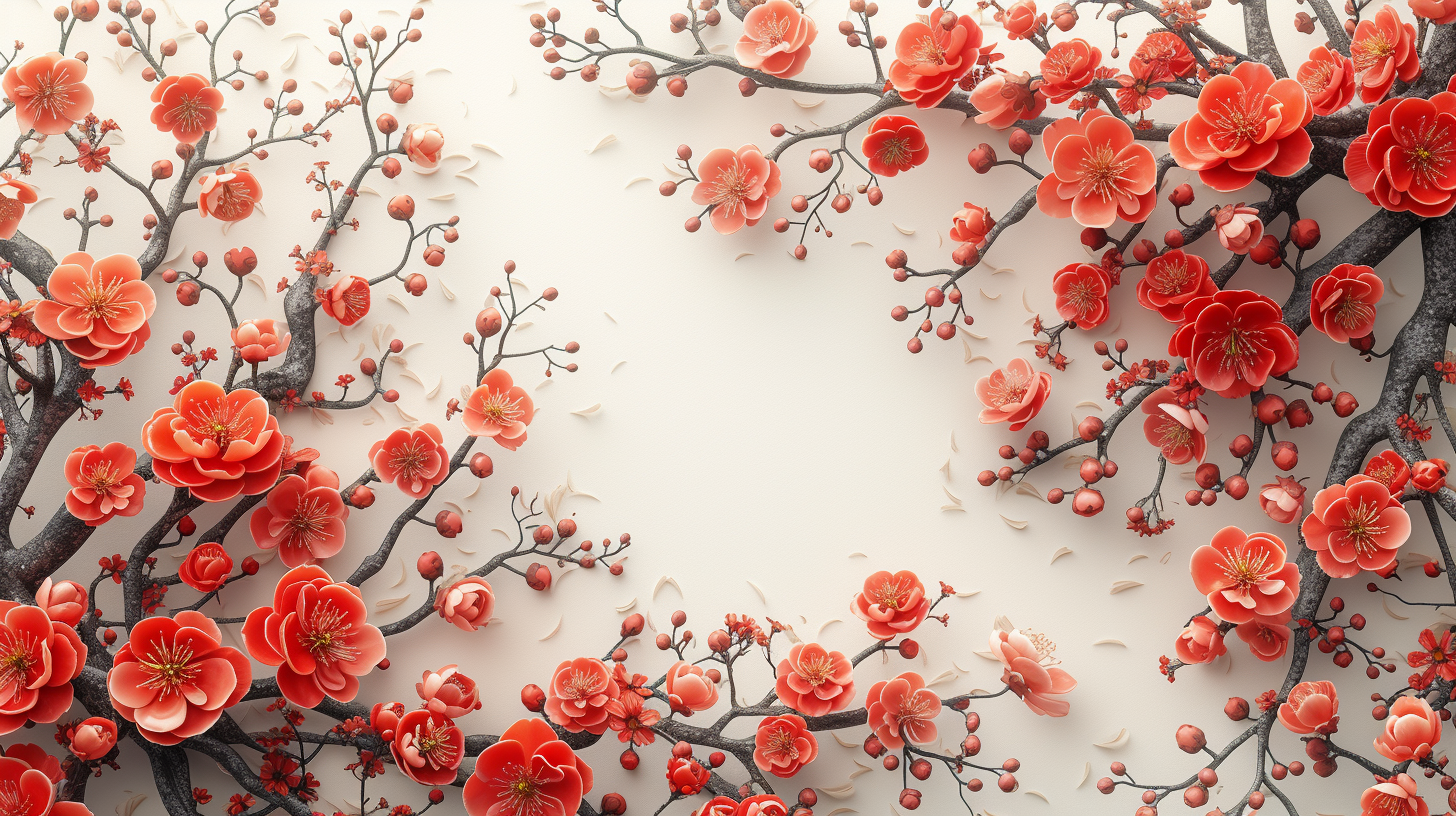 White Cherry Blossom Branches Graphic Design