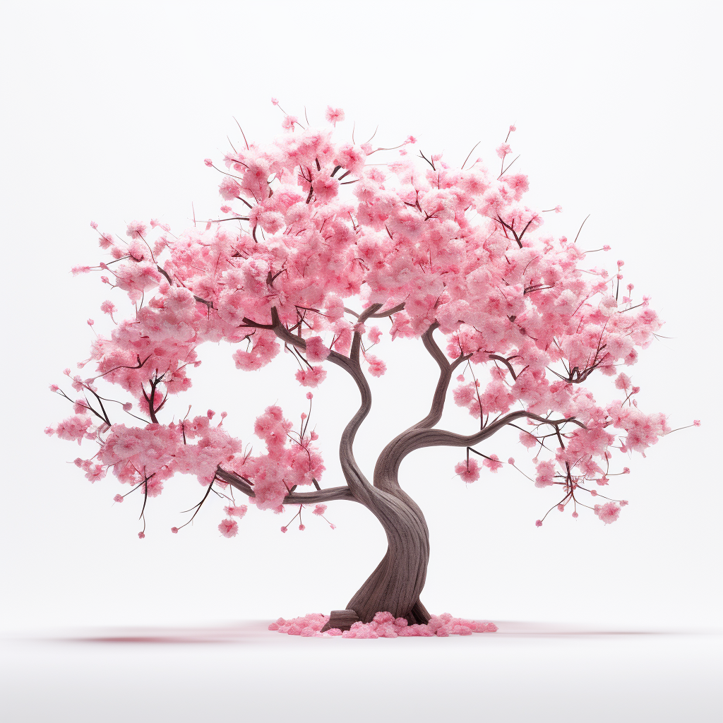 Minimal cherry blossom tree on white background