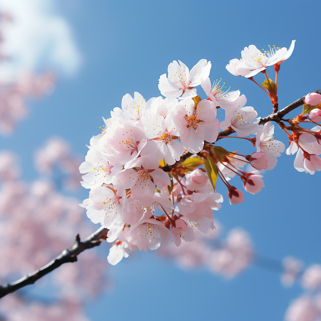 Cherry blossoms against blue sky