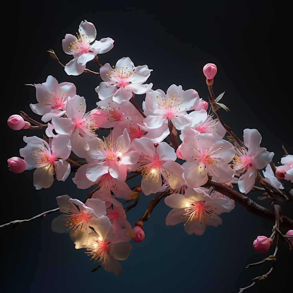 Beautiful cherry blossoms illuminated by light