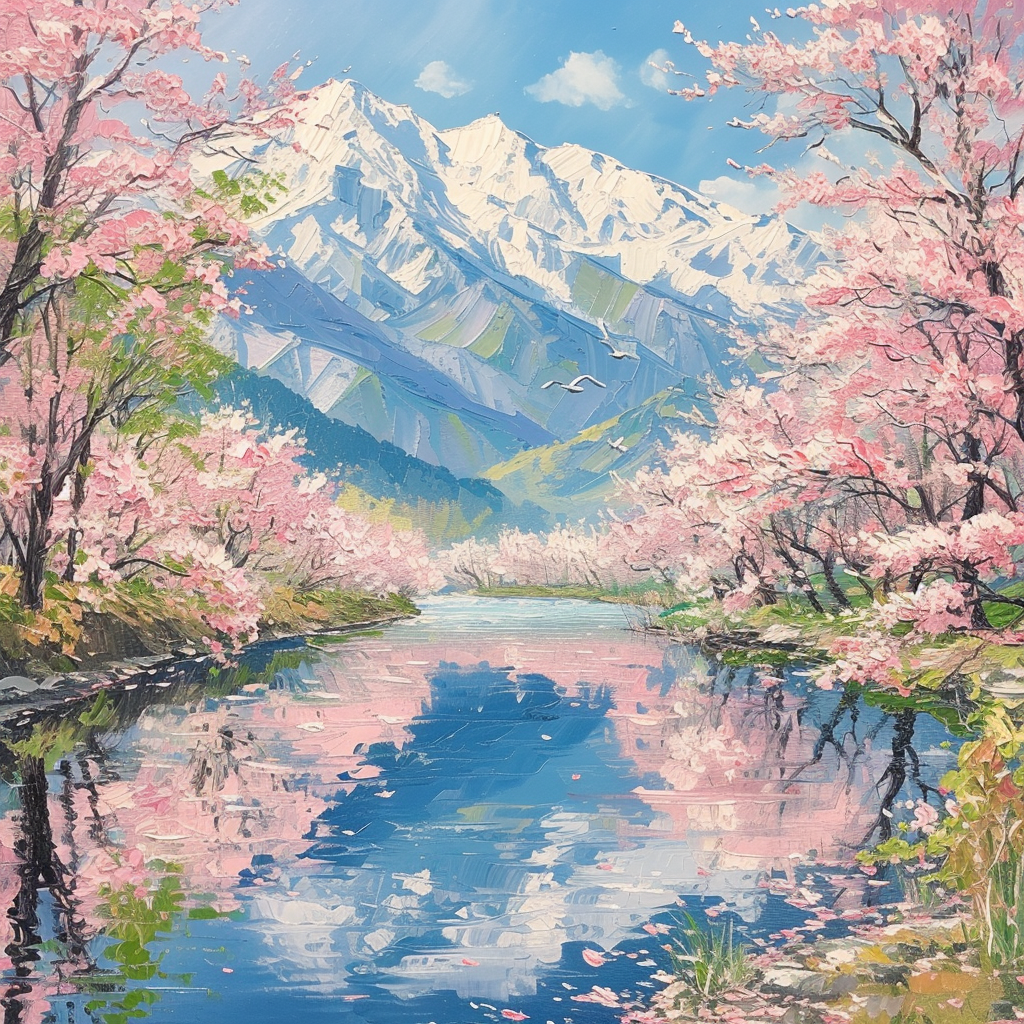 Cherry Blossoms Reflection River Japan