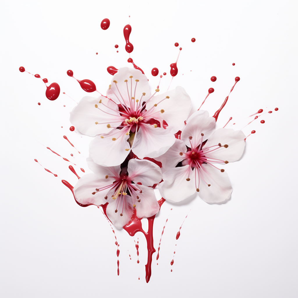 Running Paint Cherry Flower Painting on White Background