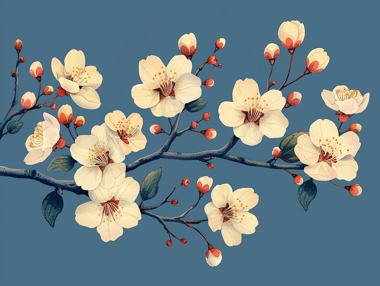 Cherry Blossom Branch Illustration