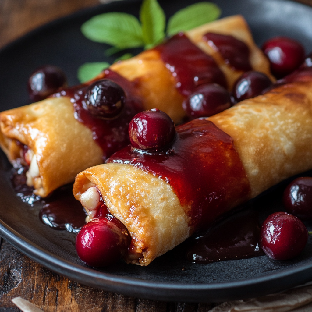 Cheesecake and cherries chimichangas dessert