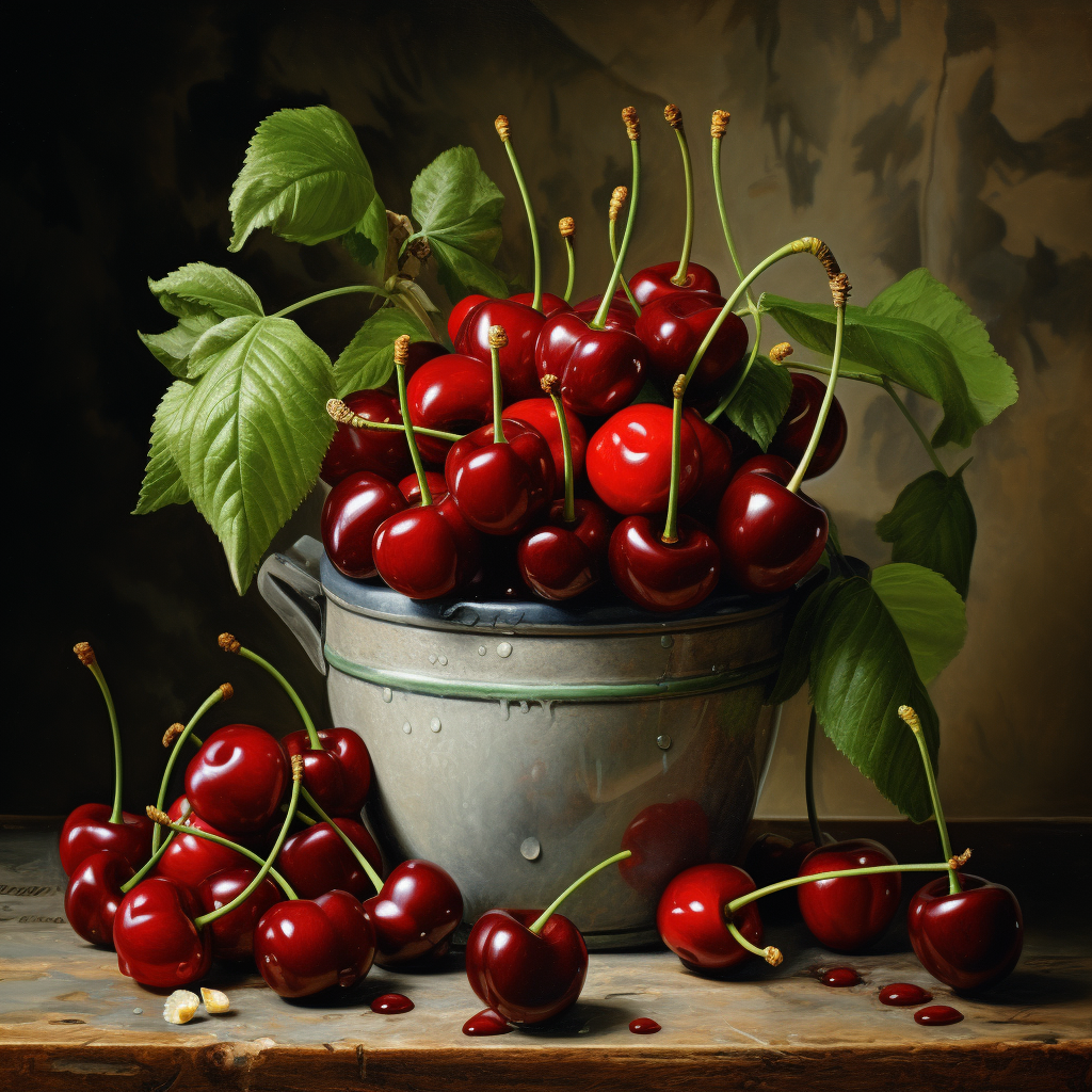 Cherries in various ripeness stages