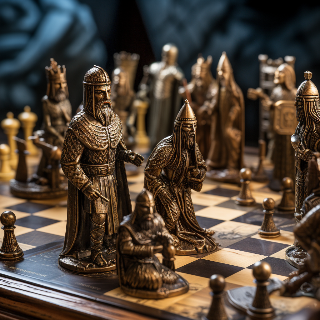 Chess Board with Medieval Fantasy Figures