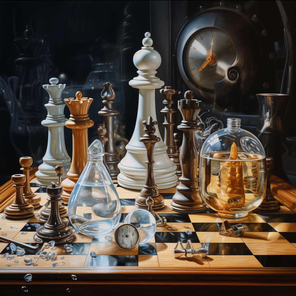 Hyperrealistic chess game on table