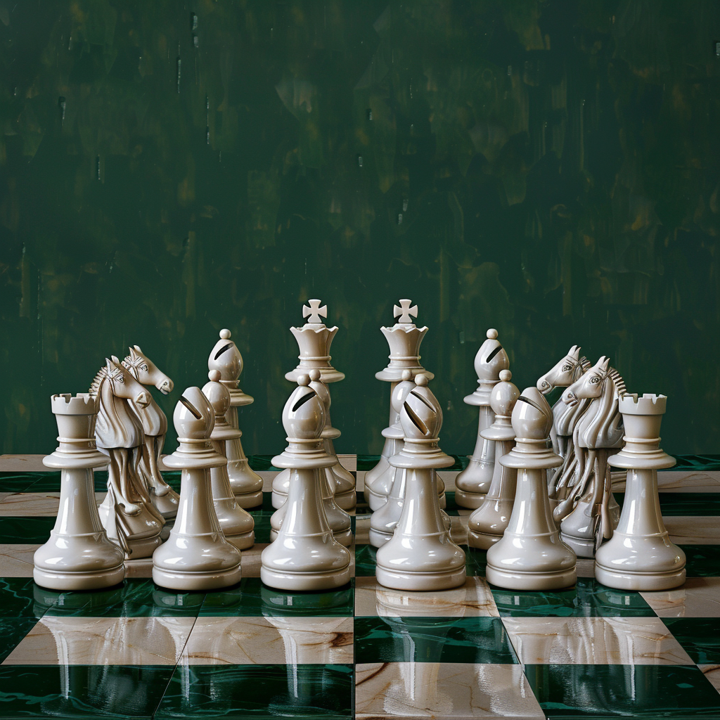 Soldiers on Chessboard Emerald Background