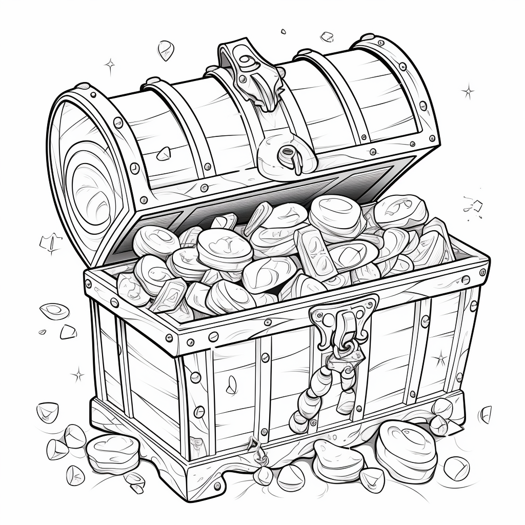 Cartoon chest with coins and jewels