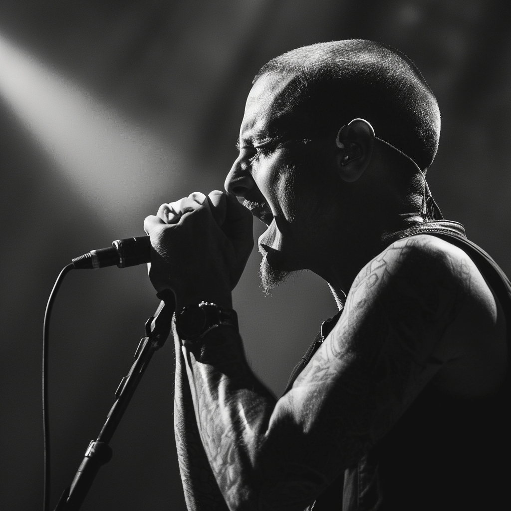 Chester Bennington singing in microphone