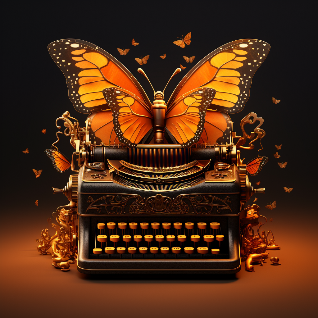 Illustration: Chestnut Butterflies and Vintage Typewriter