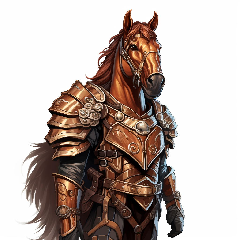 Chestnut war horse with armor