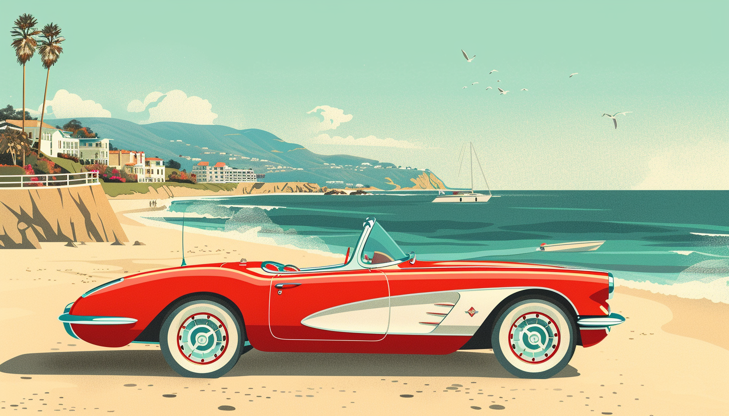 vintage Chevrolet Corvette roadster on beach