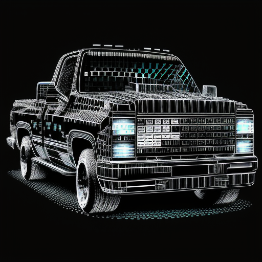 Chevy Silverado pixel blocks design on black background