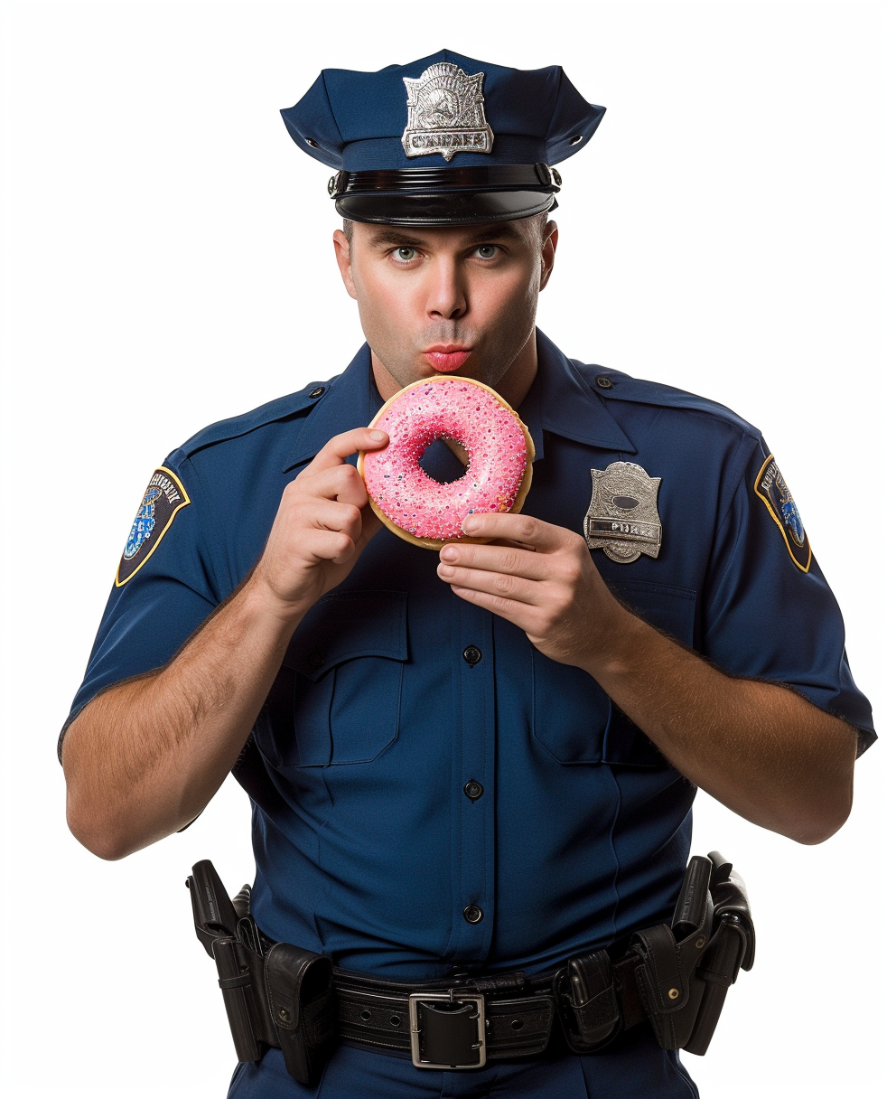 Chewaka eating donut in police uniform