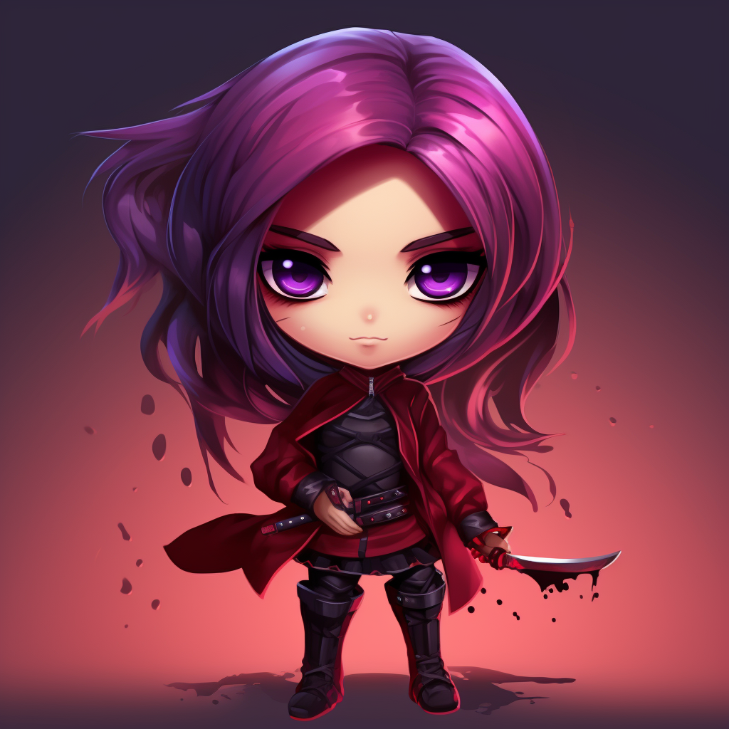 Chibi Avatar Cartoon Assassin in Purple and Red