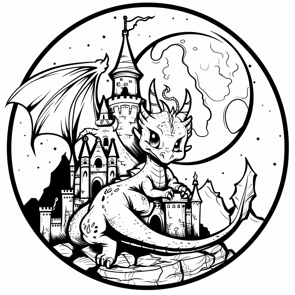 Simple chibi dragon castle illustration