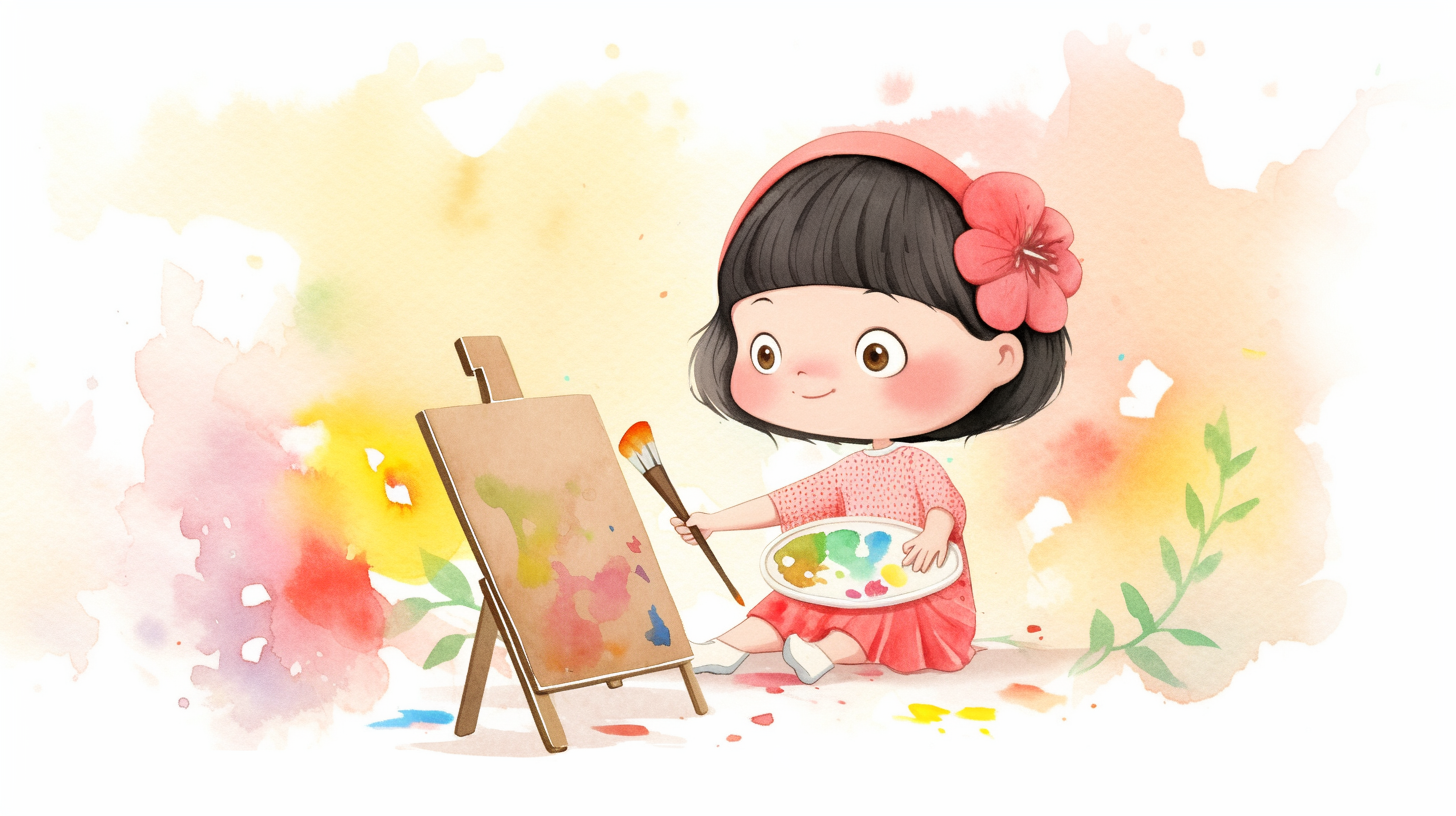 Chibi Maruko-chan in Anime Watercolor Style