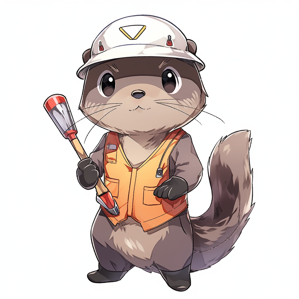 Chibi otter handyman with grey fur and green eyes