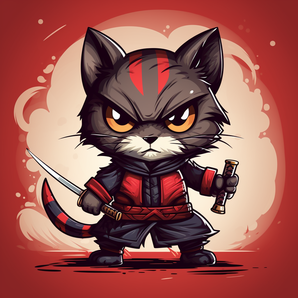 Chibi samurai ninja cat with katana