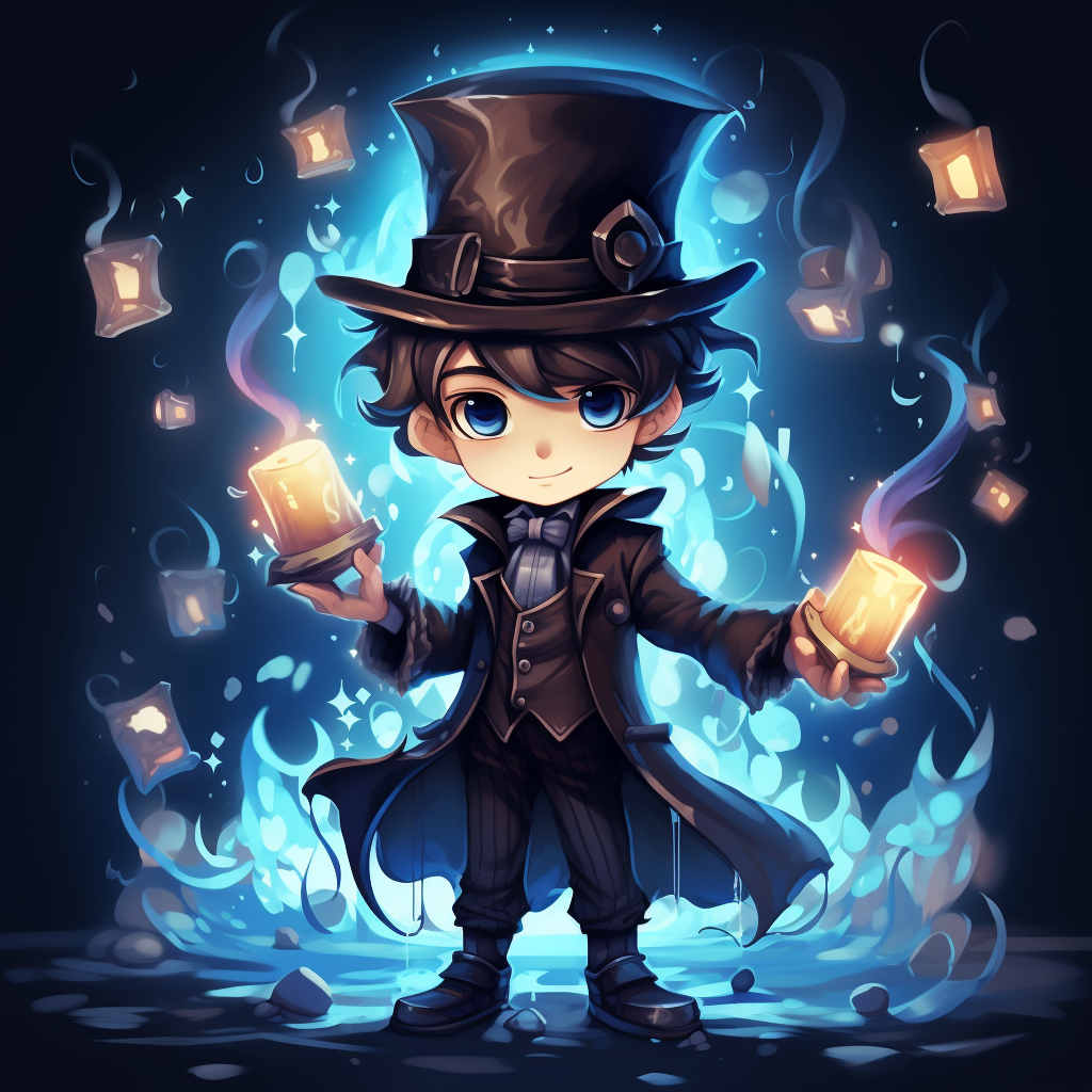 Chibi magician casting spell with top hat