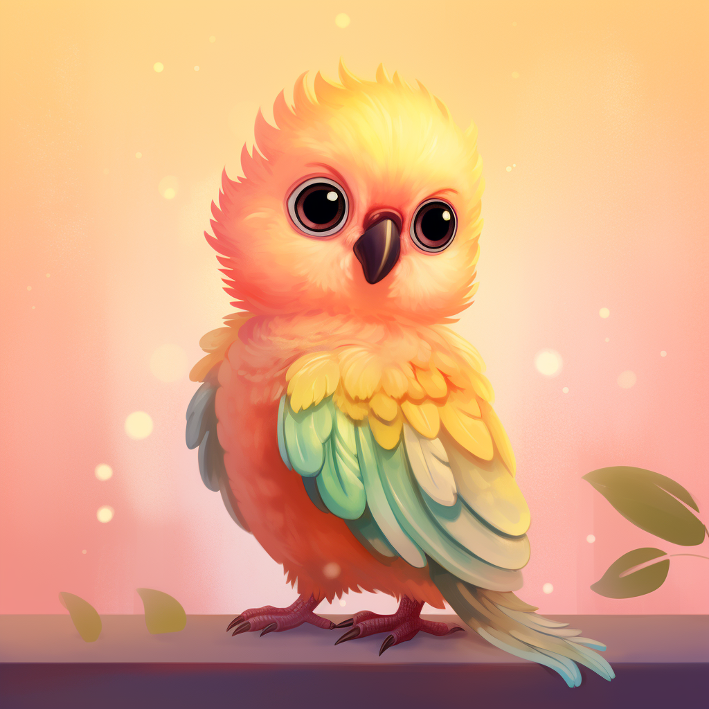 Cute Illustrations of Chibi Style Conure in Barbiecore Art