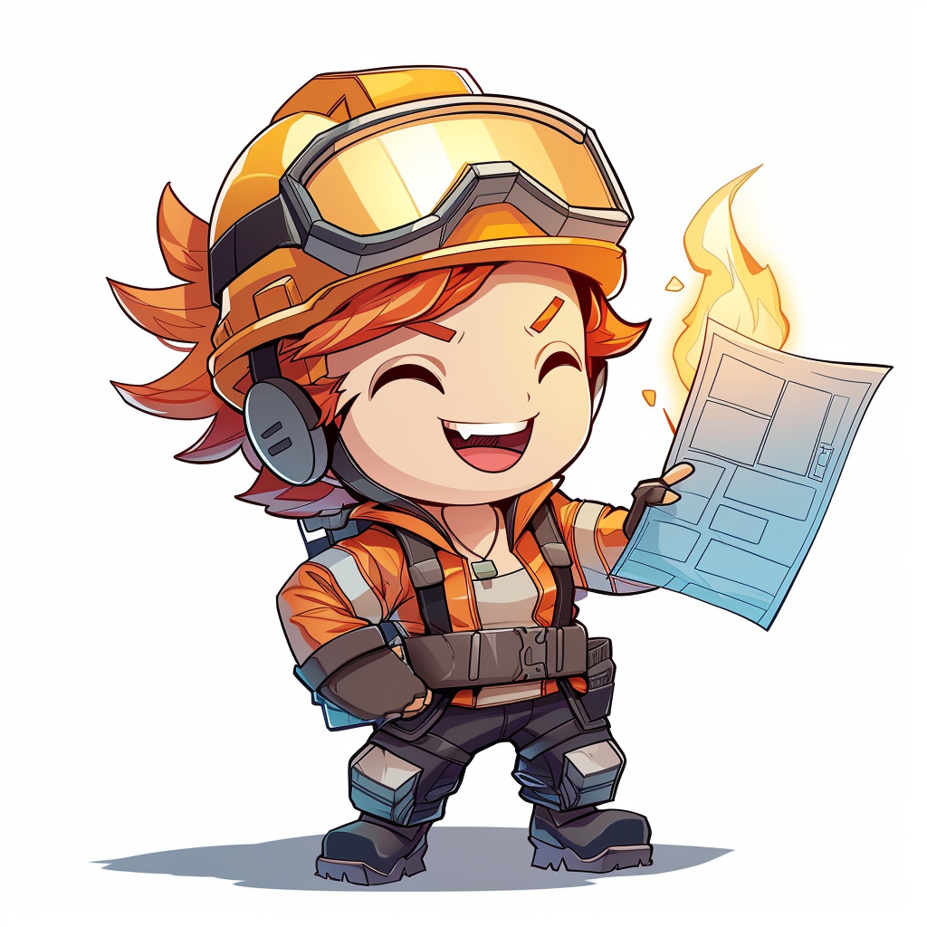 Chibi Brimstone wearing construction gear grinning