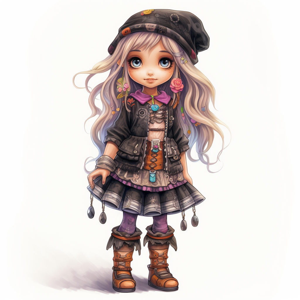 Chibi girl in patchwork dress sketch