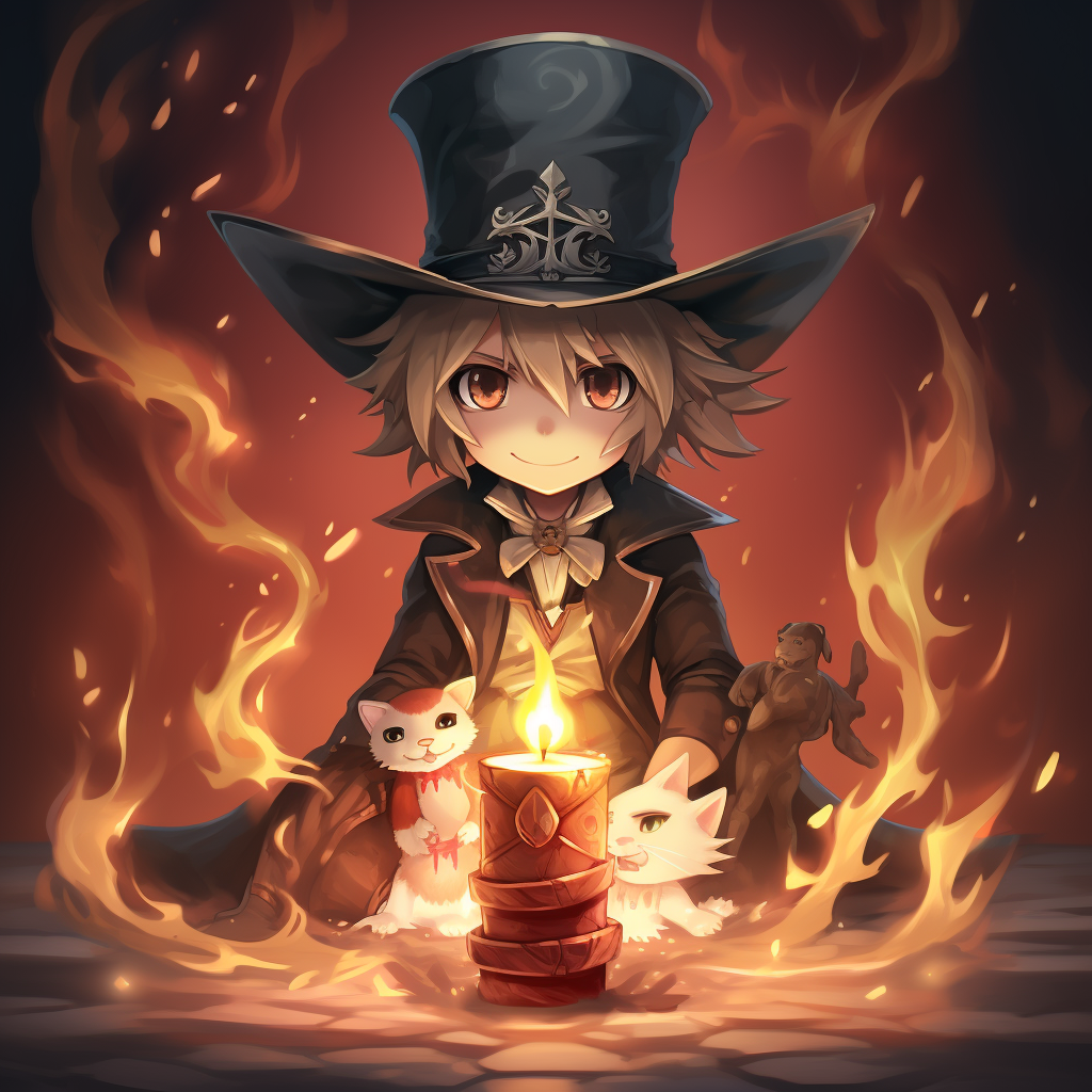 Chibi magician summoning demon rabbit with top hat