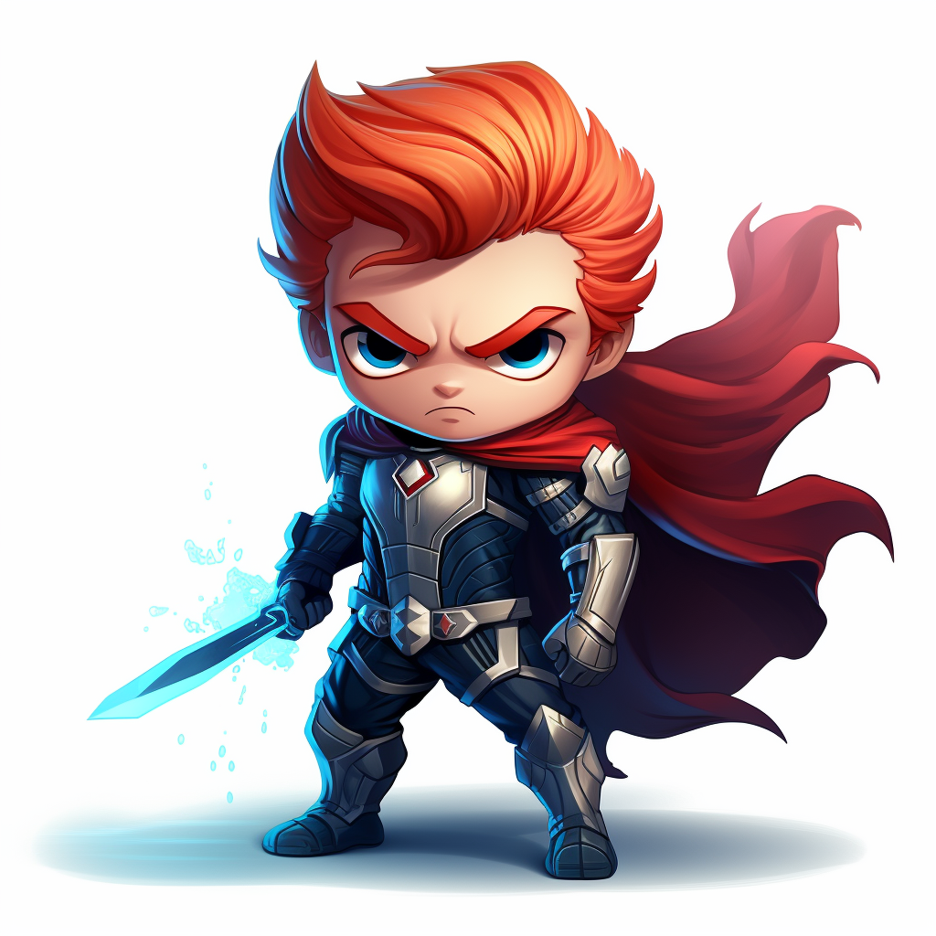 Chibi superhero male in red and blue costume