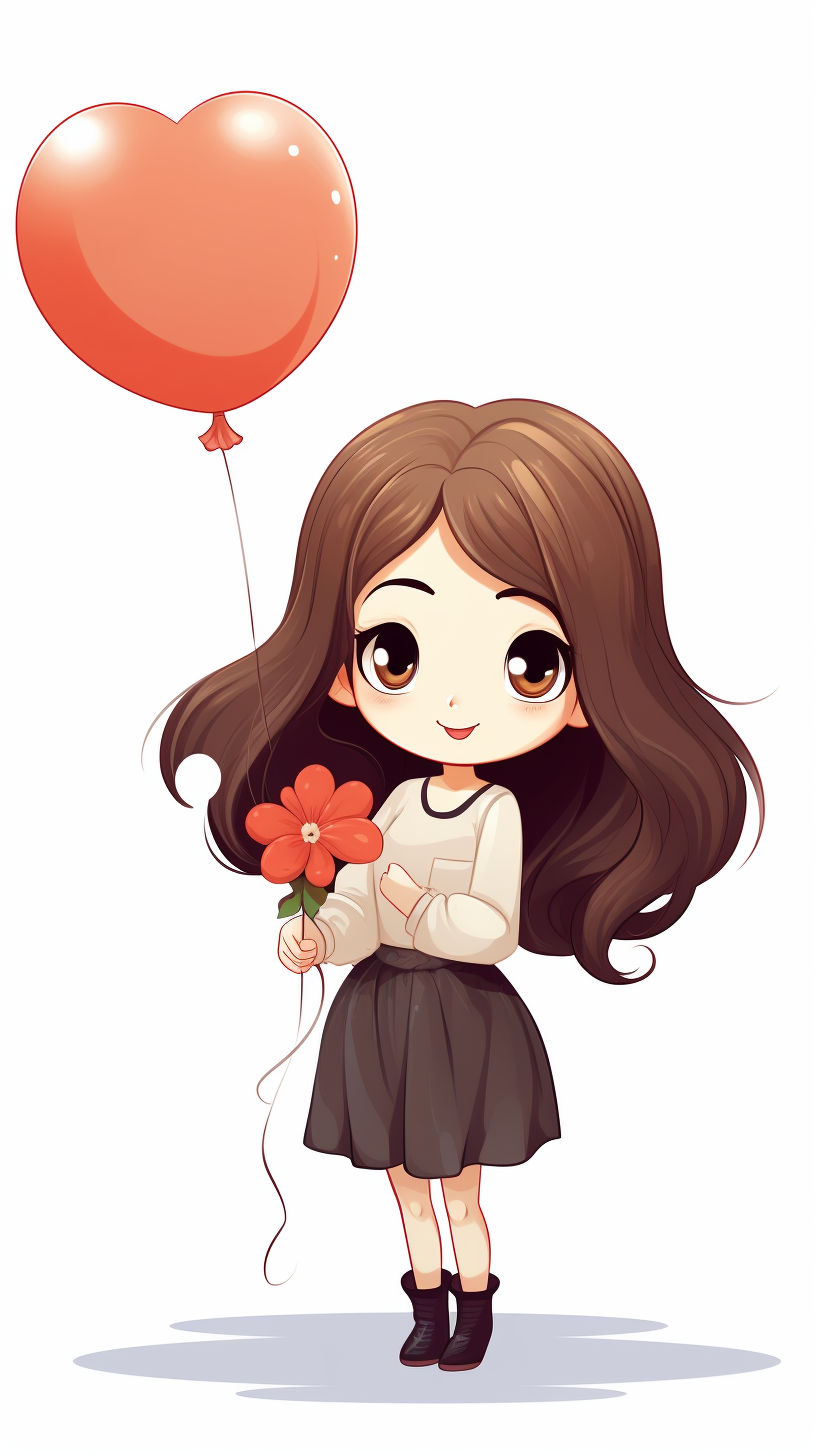 Chibi Woman Holding Flower Balloon Illustration