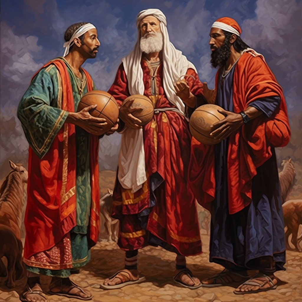 Biblical oil painting of Chicago Bulls Nativity Scene