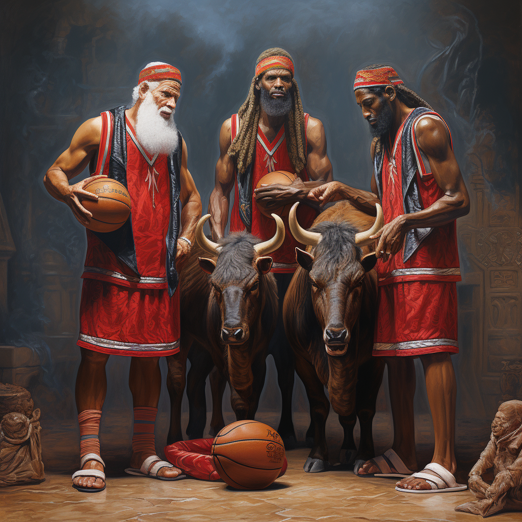 Three Wise Men with basketballs in Chicago Bulls Nativity Scene