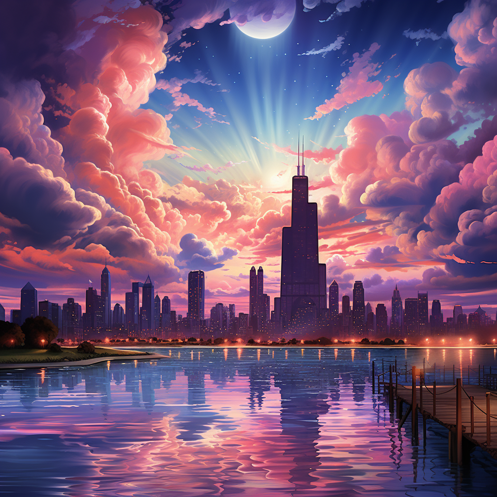 Chicago skyline surreal illustration