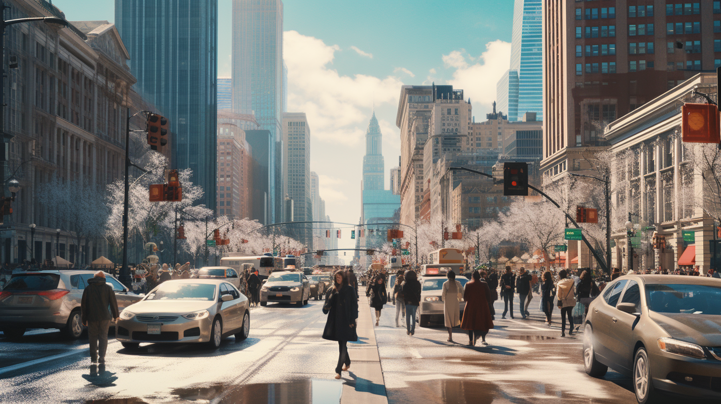 Busy Chicago streets bustling with people