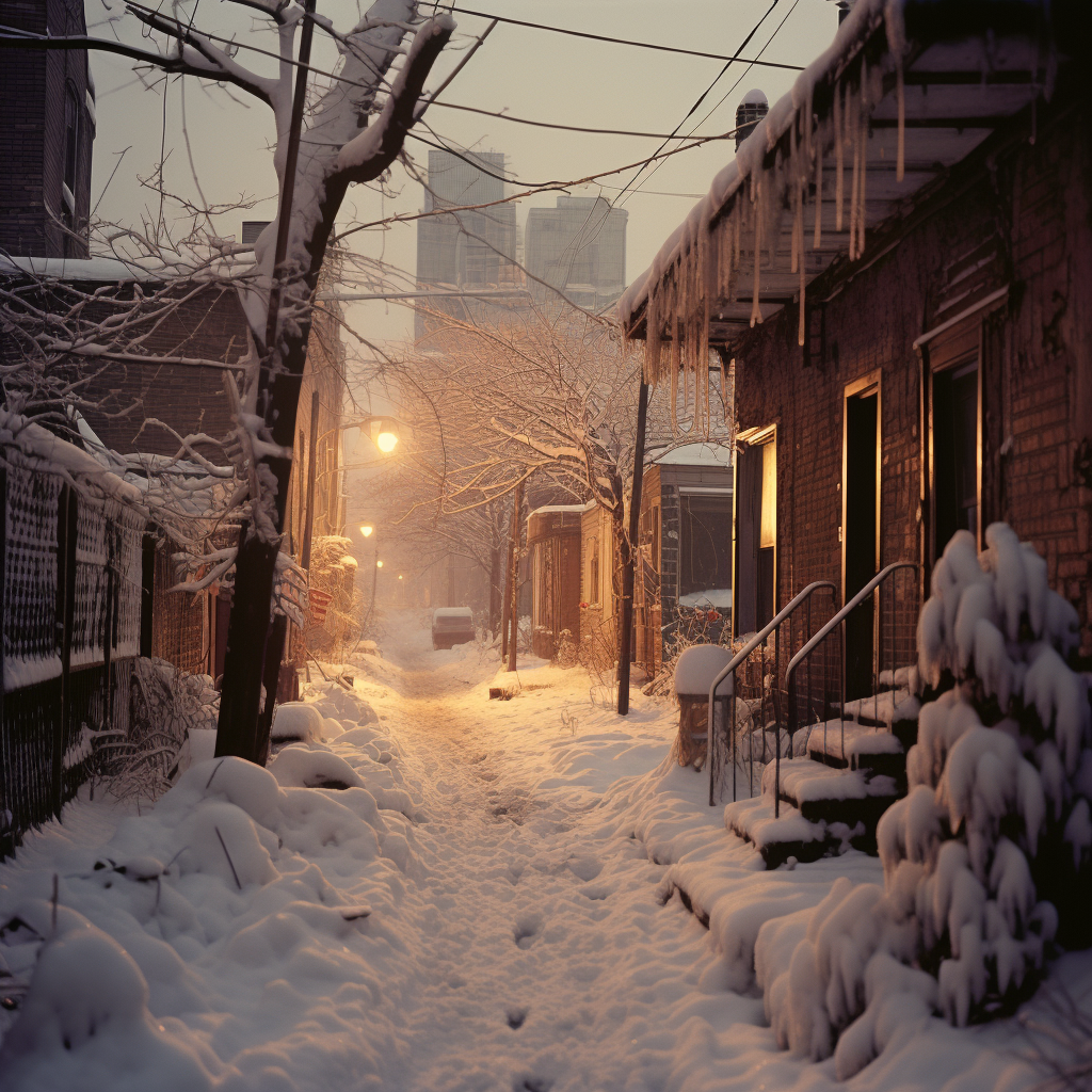 Snowy Winter Scene in Chicago Suburb