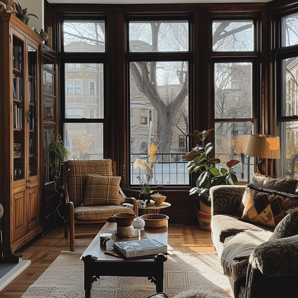 Chicago townhouse skyline windows interior