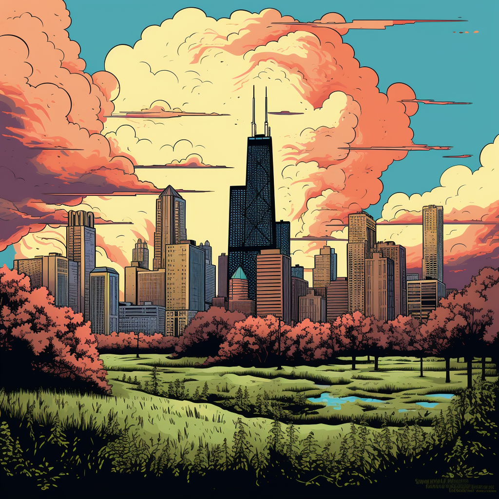 Chicago Skyline Surreal Illustration