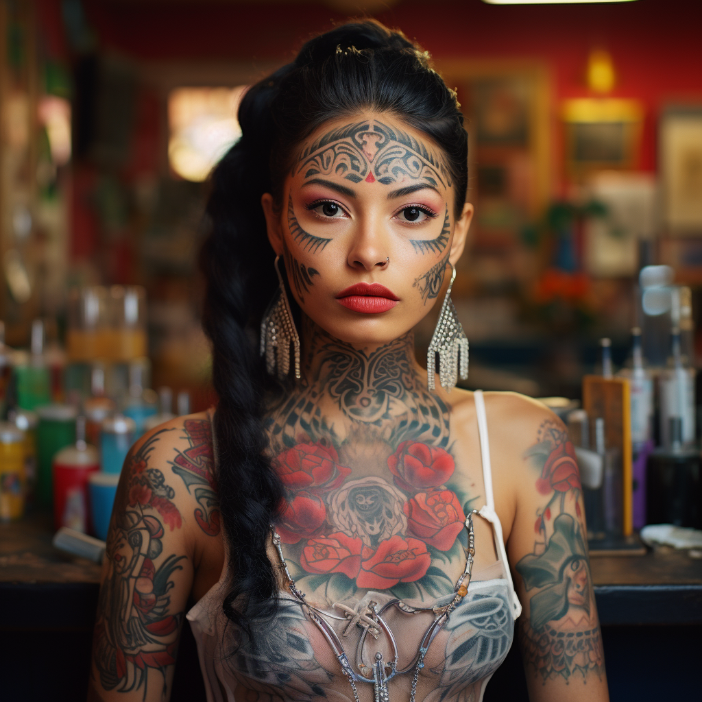 Chicana traditional face tattoos showcasing cultural pride