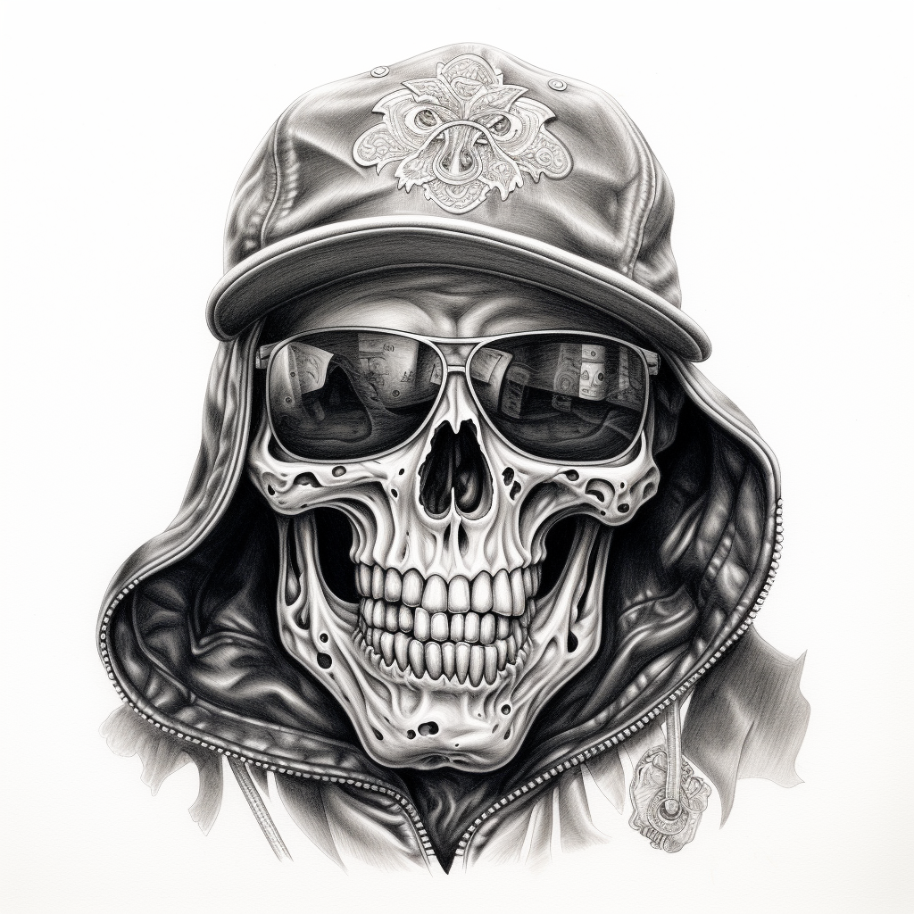 Chicano Gangster Skull Drawing Art