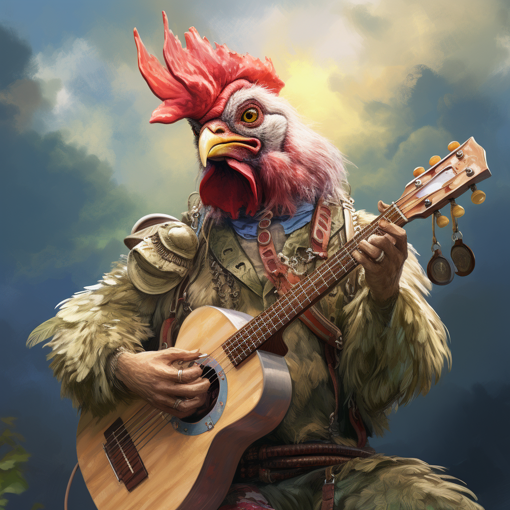 Chicken in 80s Clothes Playing Banjo Singing