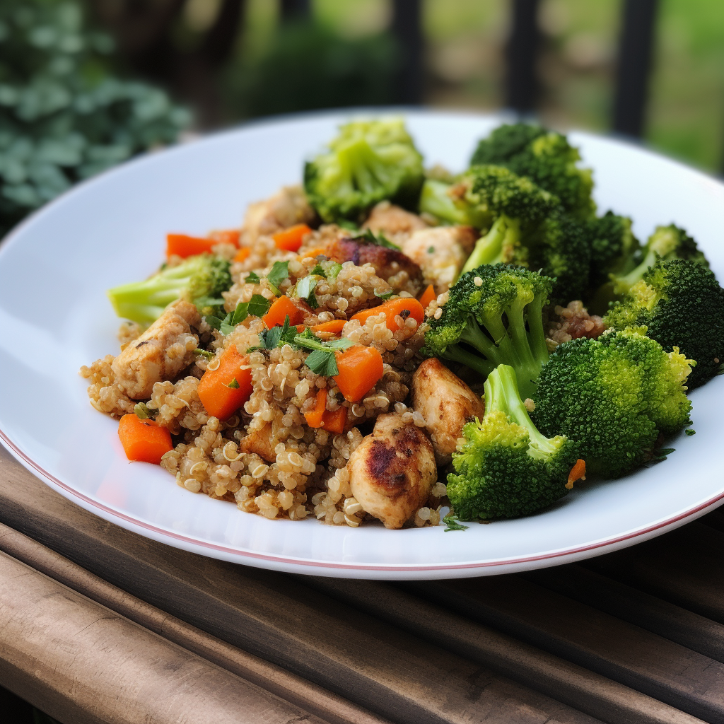 Chicken mince quinoa broccoli carrots small portion