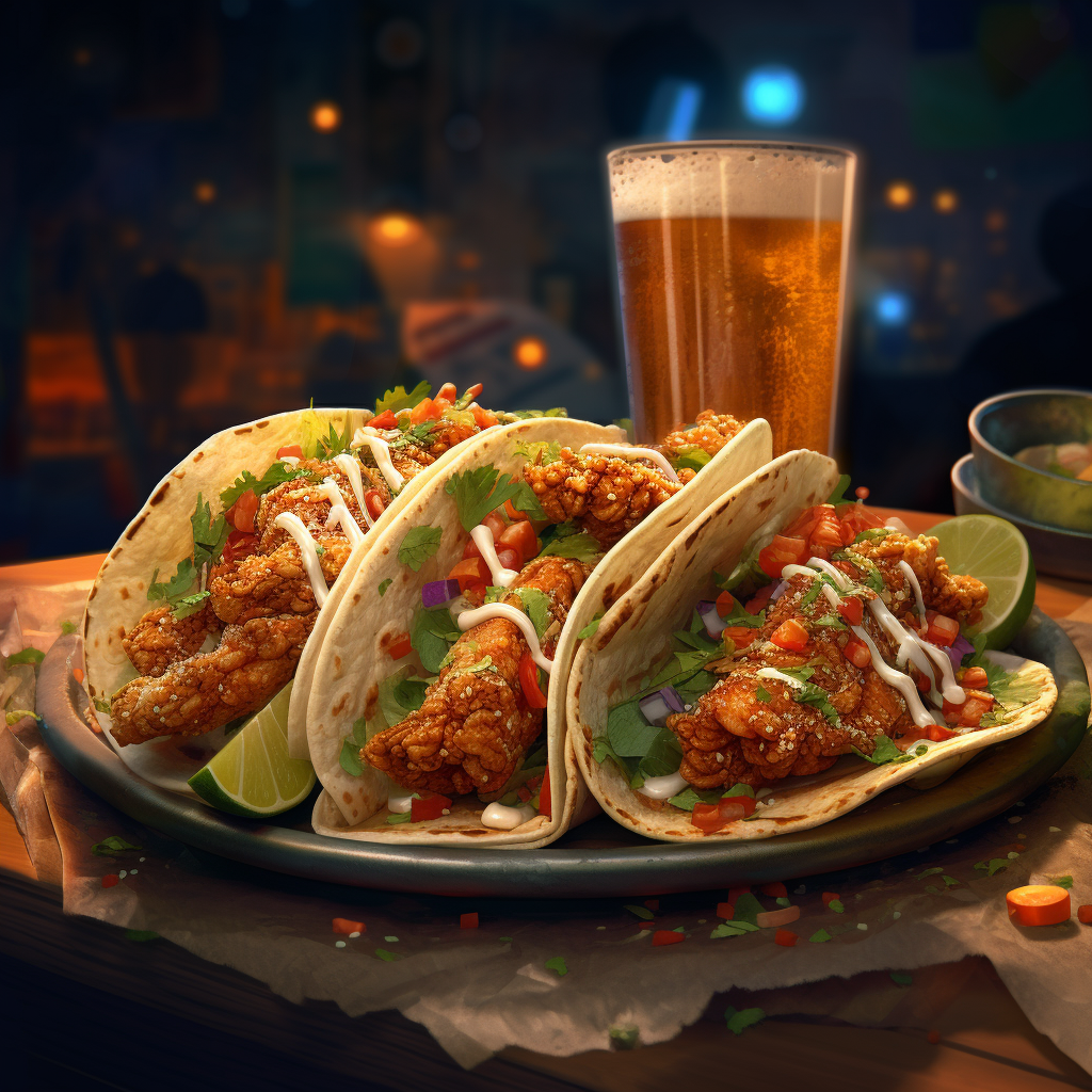 Mouthwatering chicken tacos and refreshing beer