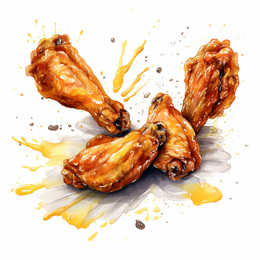 Colorful sketch of chicken wing lovers eating with joy