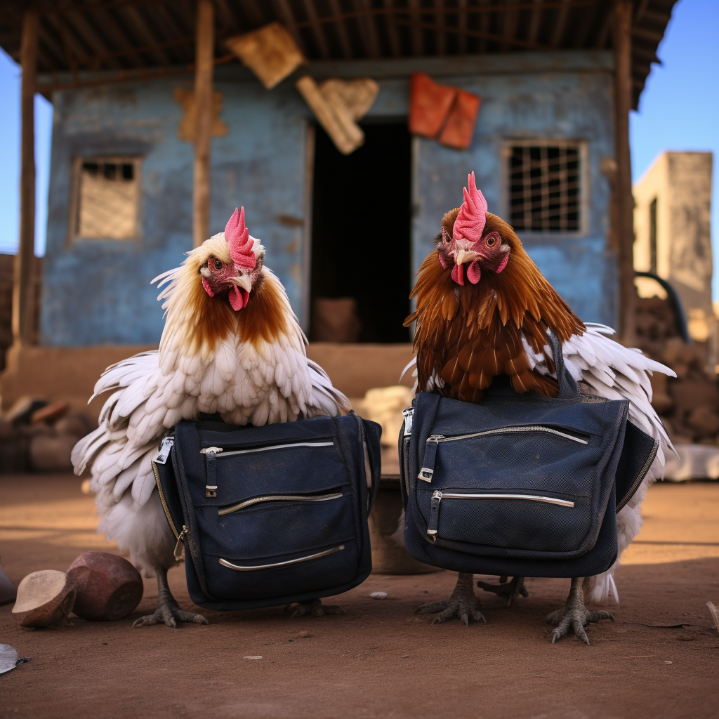 Chickens offering school supplies to children in Marakech