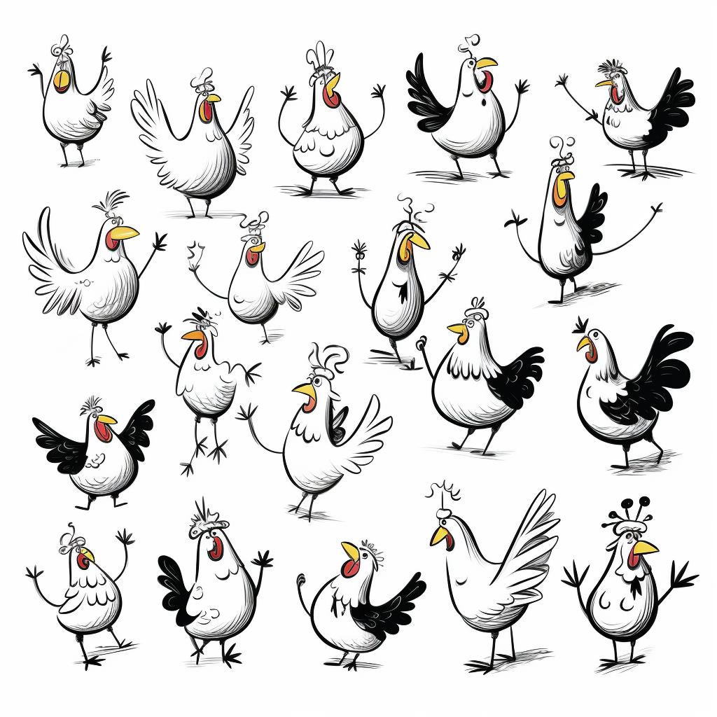 Group of Silly Cartoon Chickens