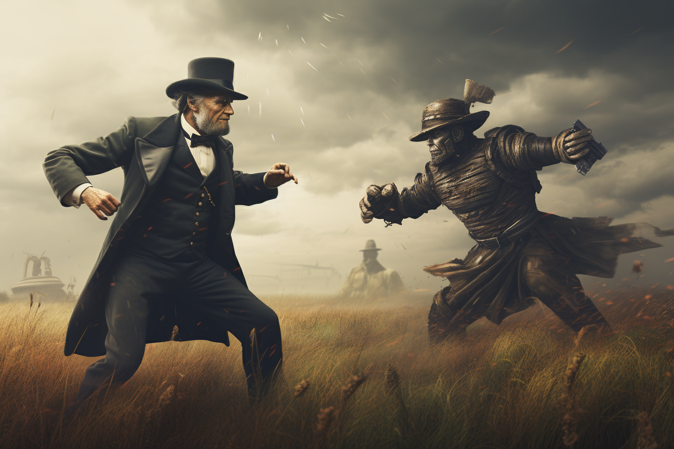 Master Chief fighting Abraham Lincoln in open field