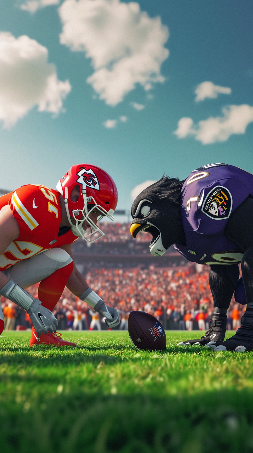 Chiefs vs Ravens football field Pixar style